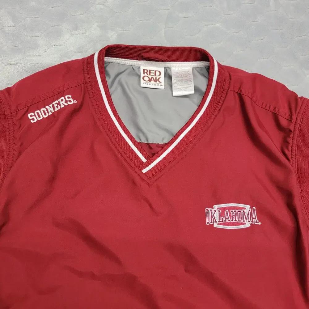 Vintage Red Oak Oklahoma Sooners Golf Wind Vest Pullover Mens XL Crimson